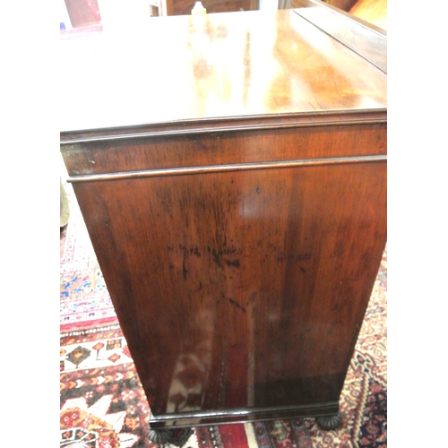 170 - Edwardian mahogany cabinet with 2 drawers, press under, Oriental figured panels, on reeded bun feet