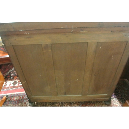 170 - Edwardian mahogany cabinet with 2 drawers, press under, Oriental figured panels, on reeded bun feet