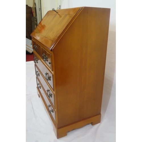 174 - Edwardian design inlaid yew bureau with fold-out front, fitted interior, pull-out supports, 4 drawer... 