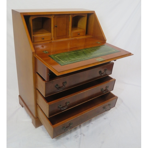 174 - Edwardian design inlaid yew bureau with fold-out front, fitted interior, pull-out supports, 4 drawer... 