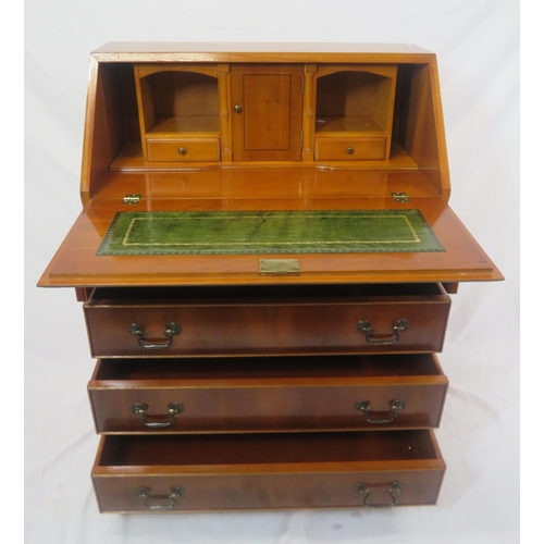 174 - Edwardian design inlaid yew bureau with fold-out front, fitted interior, pull-out supports, 4 drawer... 