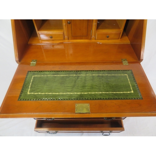 174 - Edwardian design inlaid yew bureau with fold-out front, fitted interior, pull-out supports, 4 drawer... 