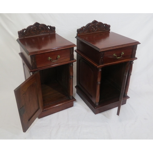 176 - Pair of Edwardian style mahogany bedside cabinets with frieze drawers, brass drop handles, pressed u... 