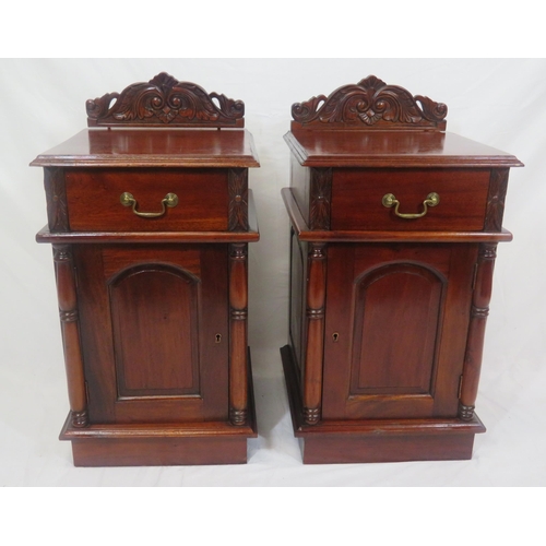 176 - Pair of Edwardian style mahogany bedside cabinets with frieze drawers, brass drop handles, pressed u... 