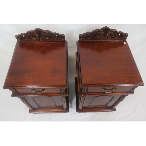 176 - Pair of Edwardian style mahogany bedside cabinets with frieze drawers, brass drop handles, pressed u... 