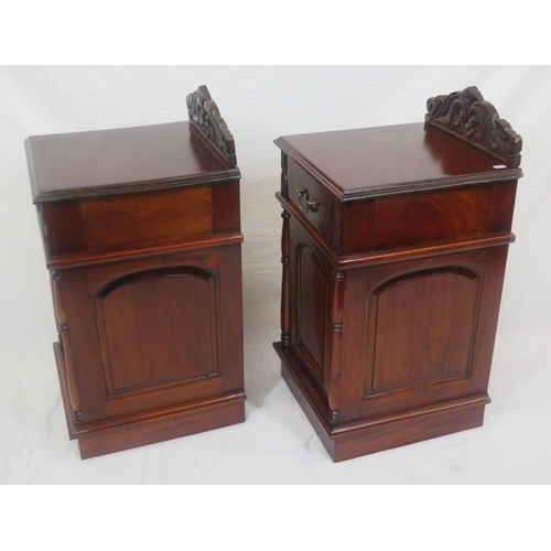 176 - Pair of Edwardian style mahogany bedside cabinets with frieze drawers, brass drop handles, pressed u... 