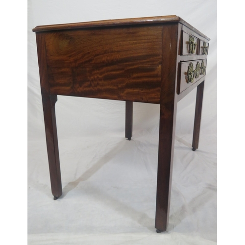 180 - Georgian mahogany lowboy with 1 long and 2 short drawers, brass drop handles with pierced backplates... 