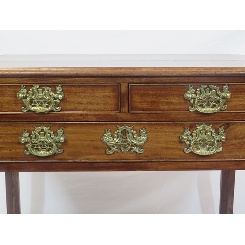 180 - Georgian mahogany lowboy with 1 long and 2 short drawers, brass drop handles with pierced backplates... 