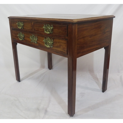 180 - Georgian mahogany lowboy with 1 long and 2 short drawers, brass drop handles with pierced backplates... 