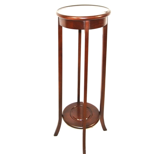 196 - Edwardian round 2-tier jardiniere stand with raised rim, on shaped legs