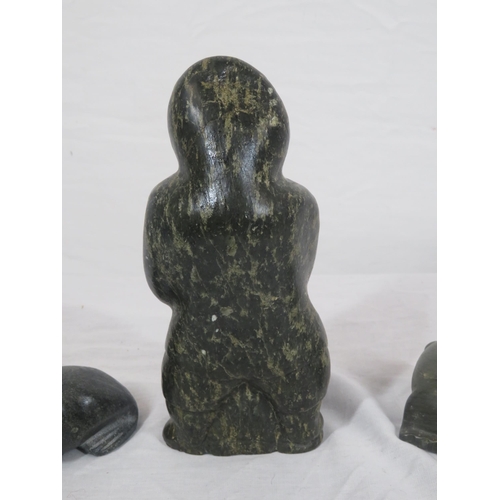 209 - Sasquatch carved marble figure of an Eskimo and 2 seals