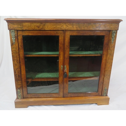 210 - Edwardian inlaid walnut floor bookcase with ornate foliate and string inlay, ormolu mounts, glazed d... 