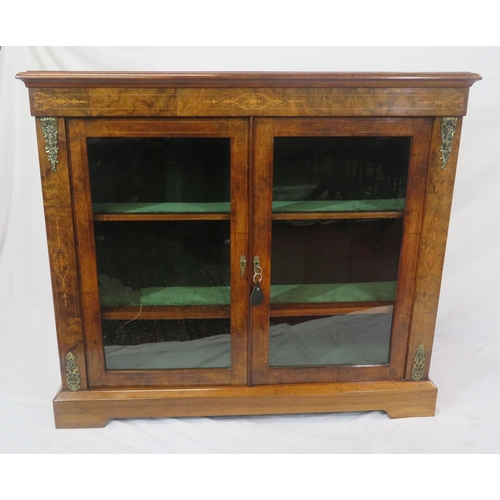 210 - Edwardian inlaid walnut floor bookcase with ornate foliate and string inlay, ormolu mounts, glazed d... 