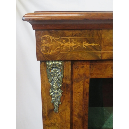 210 - Edwardian inlaid walnut floor bookcase with ornate foliate and string inlay, ormolu mounts, glazed d... 