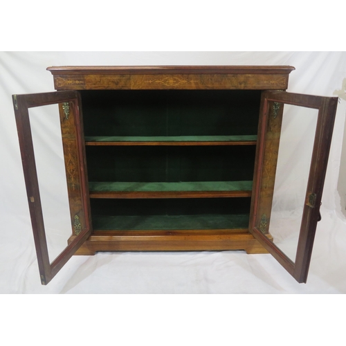 210 - Edwardian inlaid walnut floor bookcase with ornate foliate and string inlay, ormolu mounts, glazed d... 