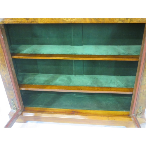 210 - Edwardian inlaid walnut floor bookcase with ornate foliate and string inlay, ormolu mounts, glazed d... 