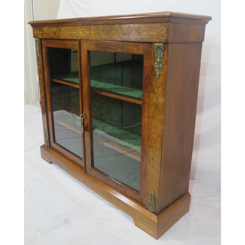 210 - Edwardian inlaid walnut floor bookcase with ornate foliate and string inlay, ormolu mounts, glazed d... 