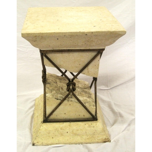 211 - Art Nouveau style marble effect stand with brass framework on stepped base