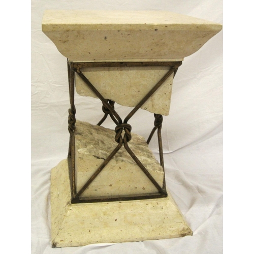 211 - Art Nouveau style marble effect stand with brass framework on stepped base