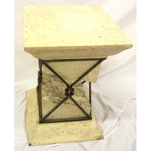 211 - Art Nouveau style marble effect stand with brass framework on stepped base