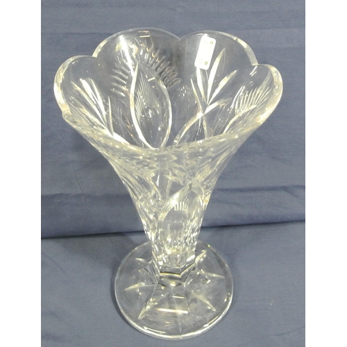 213 - Waterford crystal cut glass flared flower vase with scalloped rim and spreading base