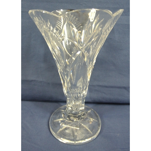 213 - Waterford crystal cut glass flared flower vase with scalloped rim and spreading base