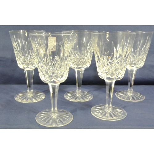 214 - Set of 5 Waterford Crystal cut glass wine glasses with diamond decoration, hexagonal stems and round... 