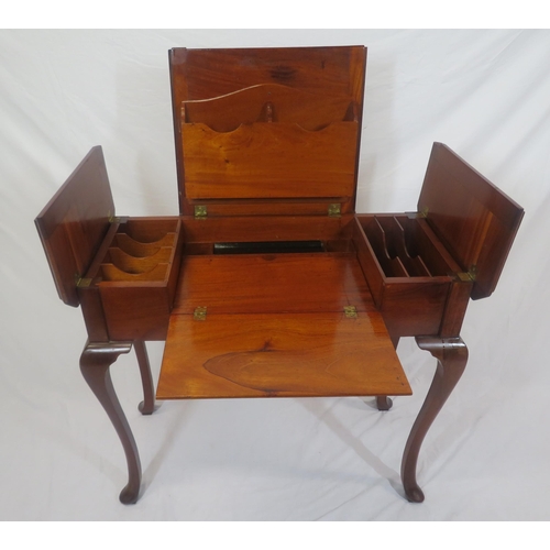 215 - Victorian mahogany desk table with fold-up tops, fitted and sectioned interior, on cabriole legs wit... 