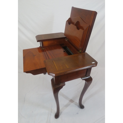 215 - Victorian mahogany desk table with fold-up tops, fitted and sectioned interior, on cabriole legs wit... 