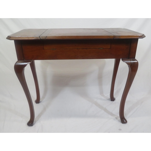 215 - Victorian mahogany desk table with fold-up tops, fitted and sectioned interior, on cabriole legs wit... 