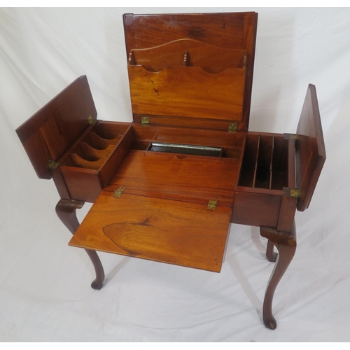 215 - Victorian mahogany desk table with fold-up tops, fitted and sectioned interior, on cabriole legs wit... 