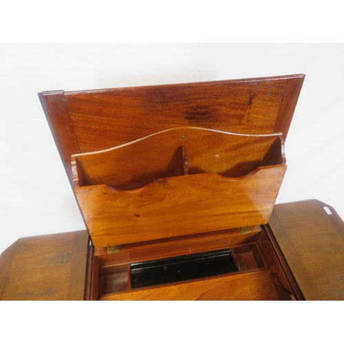 215 - Victorian mahogany desk table with fold-up tops, fitted and sectioned interior, on cabriole legs wit... 