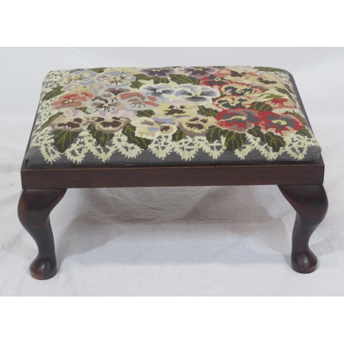 219 - Victorian mahogany footstool with foliate needlepoint and cabriole legs