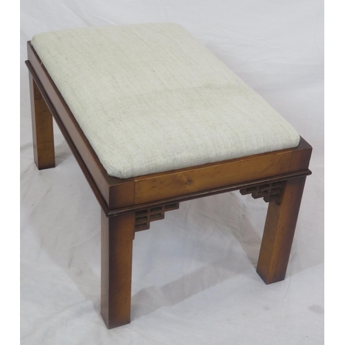 221 - Chinese Chippendale design mahogany oblong stool with upholstered top and square legs