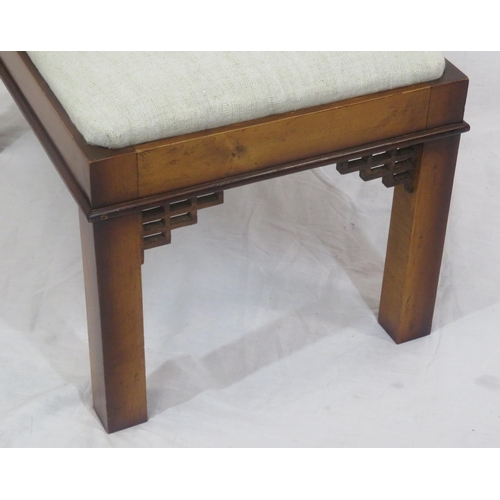 221 - Chinese Chippendale design mahogany oblong stool with upholstered top and square legs