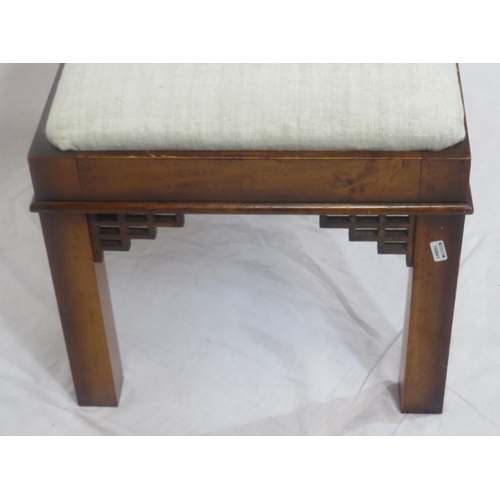 221 - Chinese Chippendale design mahogany oblong stool with upholstered top and square legs