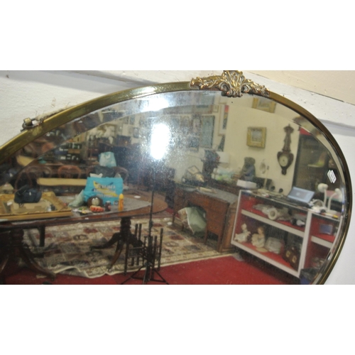 227 - Edwardian style oval brass framed bevelled glass wall mirror with shaped mount