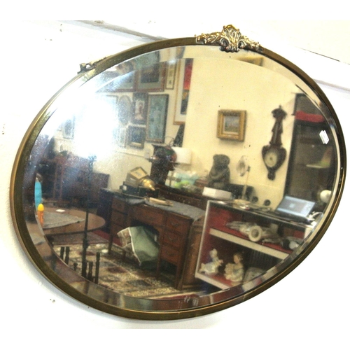 227 - Edwardian style oval brass framed bevelled glass wall mirror with shaped mount