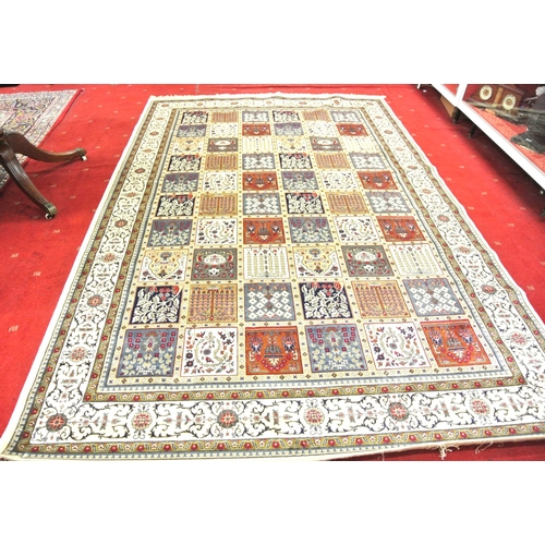 228 - Ivory ground full pile Kashmir carpet with all over Persian panel design 300cm  x 200 cm