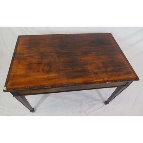 230 - Edwardian crossbanded mahogany and rosewood oblong occasional table on square tapering legs with spa... 