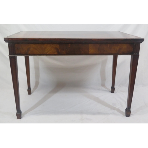 230 - Edwardian crossbanded mahogany and rosewood oblong occasional table on square tapering legs with spa... 