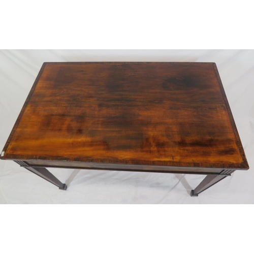 230 - Edwardian crossbanded mahogany and rosewood oblong occasional table on square tapering legs with spa... 