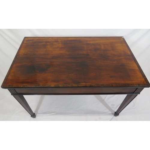 230 - Edwardian crossbanded mahogany and rosewood oblong occasional table on square tapering legs with spa... 