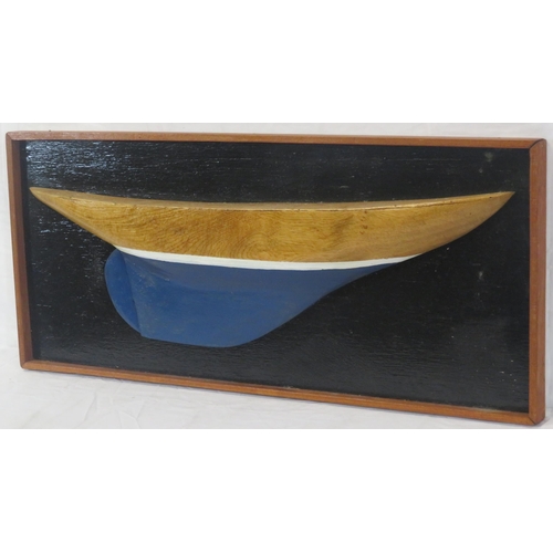 239 - Walnut model yachts hull, framed