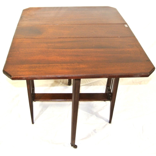 251 - Victorian mahogany Sutherland table with drop leaves, gate-leg supports, railed sides and shaped leg... 