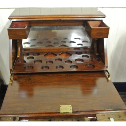 255 - Edwardian crossbanded mahogany and walnut drinks bureau with fall out font, pull out sectioned drink... 