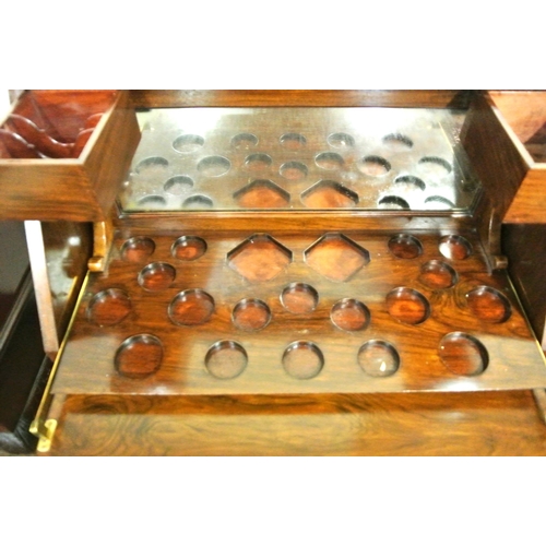 255 - Edwardian crossbanded mahogany and walnut drinks bureau with fall out font, pull out sectioned drink... 