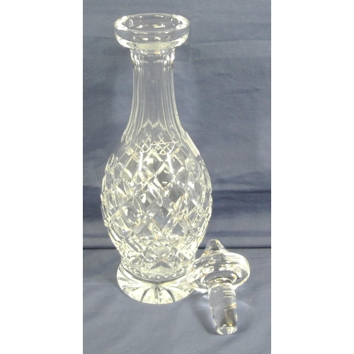 258 - Waterford Crystal cut glass baluster shaped decanter with stopper, diamond decoration and round base