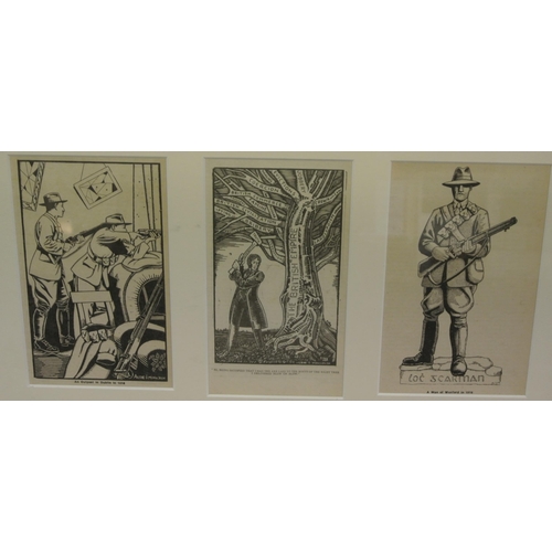 27 - Ailbhe O'Monachain '3 Cuala Press 1916 commemorative prints' framed as one 18x11cm each