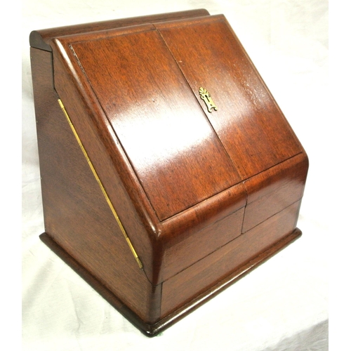 272 - Edwardian mahogany stationery box with fold out doors and lid, fitted interior with date apertures